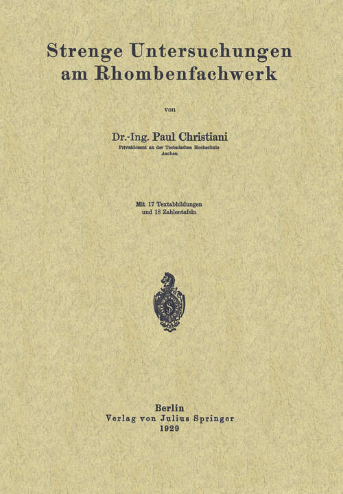 Book cover of Strenge Untersuchungen am Rhombenfachwerk (1929)