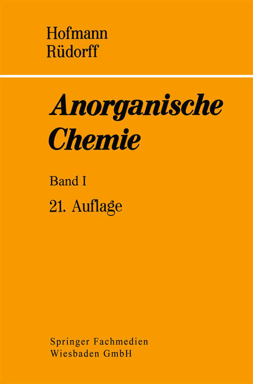 Book cover of Anorganische Chemie (21. Aufl. 1973)