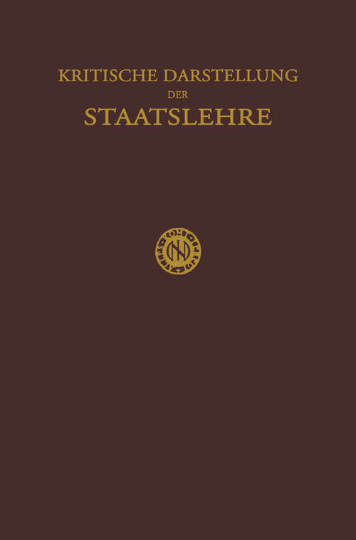 Book cover of Kritische Darstellung der Staatslehre (1930)