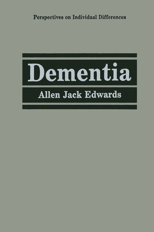 Book cover of Dementia: Time Awareness Across Life Stages And In Dementia (1993) (Perspectives on Individual Differences)