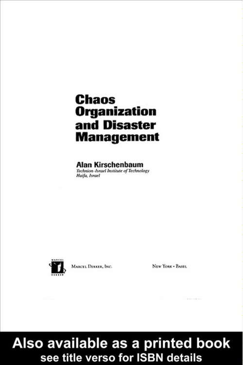 Book cover of Chaos Organization and Disaster Management