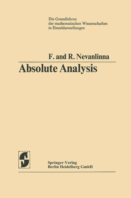 Book cover of Absolute Analysis (1973) (Grundlehren der mathematischen Wissenschaften #102)