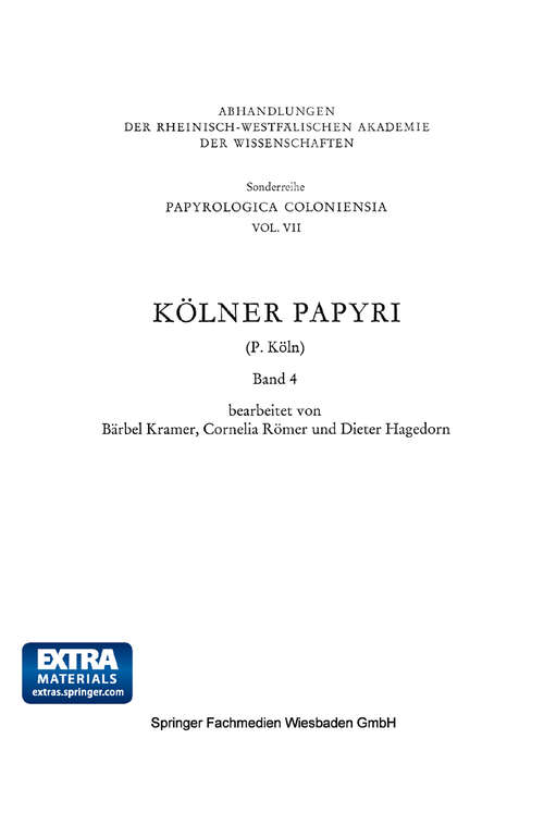 Book cover of Kölner Papyri (1982) (Abhandlungen der Nordrhein-Westfälischen Akademie der Wissenschaften)