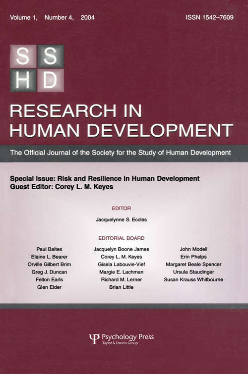 Book cover of Risk and Resilience in Human Development: A Special Issue of Research in Human Development
