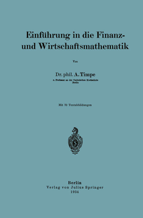 Book cover of Einführung in die Finanz- und Wirtschaftsmathematik (1934)