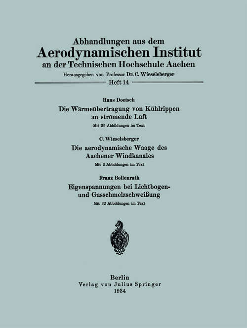 Book cover of Abhandlungen aus dem Aerodynamischen Institut an der Technischen Hochschule Aachen (1934)