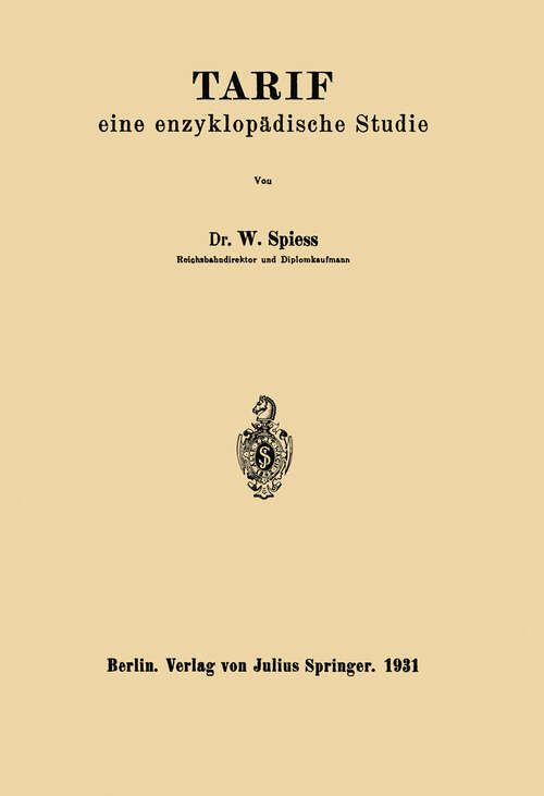 Book cover of Tarif: Eine Enzyklopädische Studie (1931)