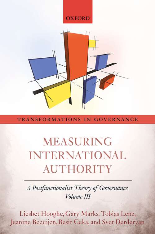 Book cover of Measuring International Authority: A Postfunctionalist Theory of Governance, Volume III (Transformations in Governance)