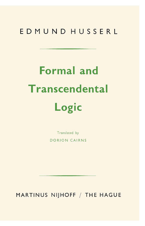 Book cover of Formal and Transcendental Logic (9th ed. 1969)