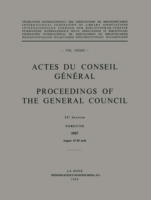 Book cover of Actes du Conseil Général / Proceedings of the General Council: Vol. XXXIII (1968)