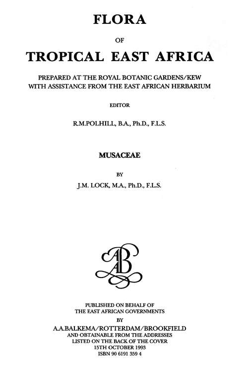 Book cover of Flora of Tropical East Africa - Musaceae (1993)