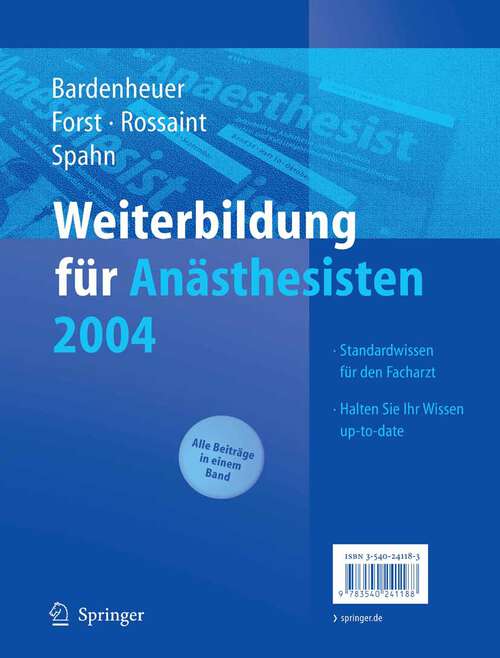 Book cover of Weiterbildung für den Anästhesisten 2004 (2005)