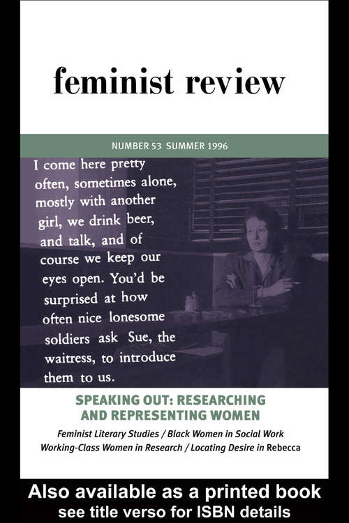 Book cover of Feminist Review: Issue 53: Speaking Out: Researching and Representing Women