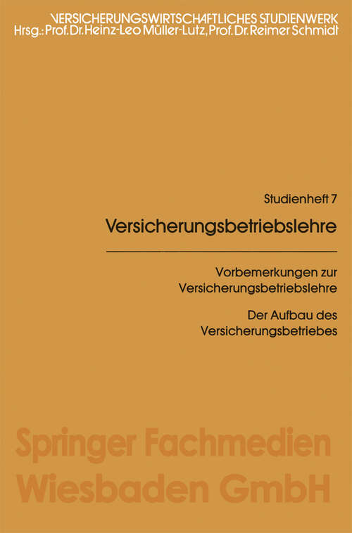 Book cover of Vorbemerkungen zur Versicherungsbetriebslehre (1981) (Gabler-Studientexte #7)