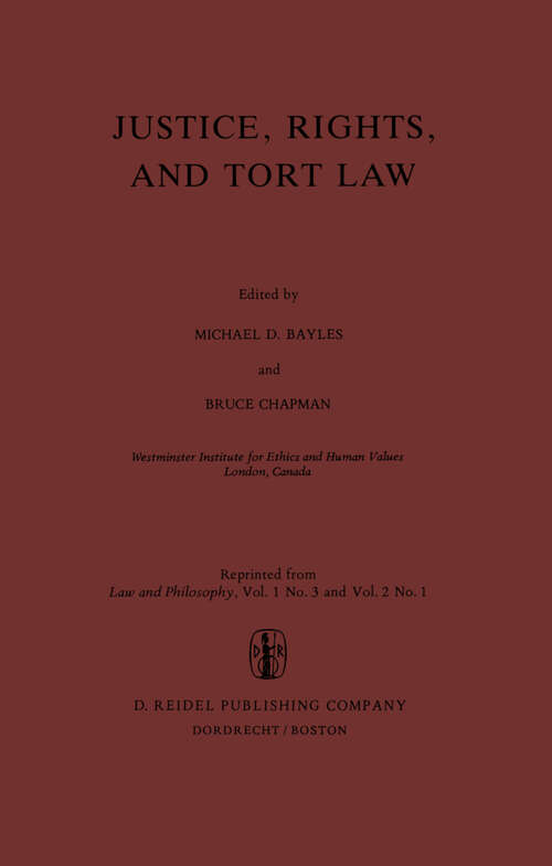 Book cover of Justice, Rights, and Tort Law (1983)