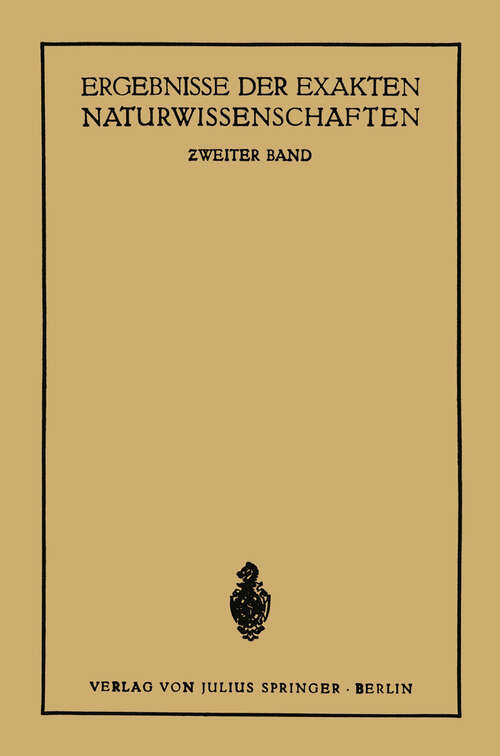 Book cover of Ergebnisse der Exakten Naturwissenschaften: Zweiter Band (1923) (Springer Tracts in Modern Physics #2)