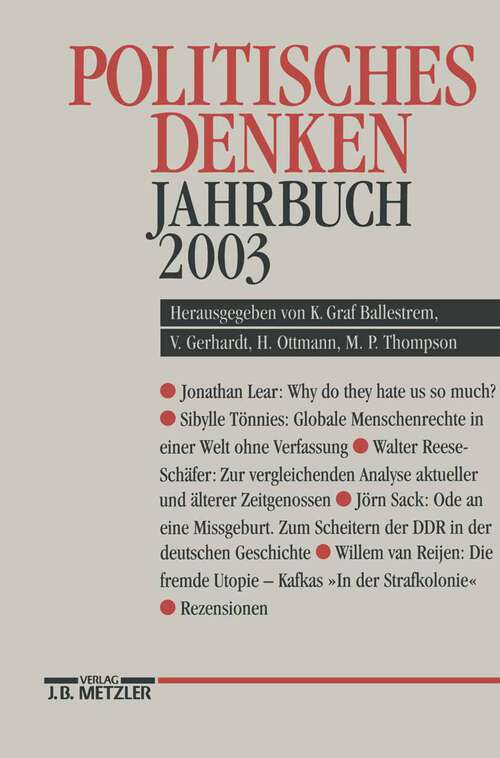 Book cover of Politisches Denken: Jahrbuch 2003 (1. Aufl. 2002)