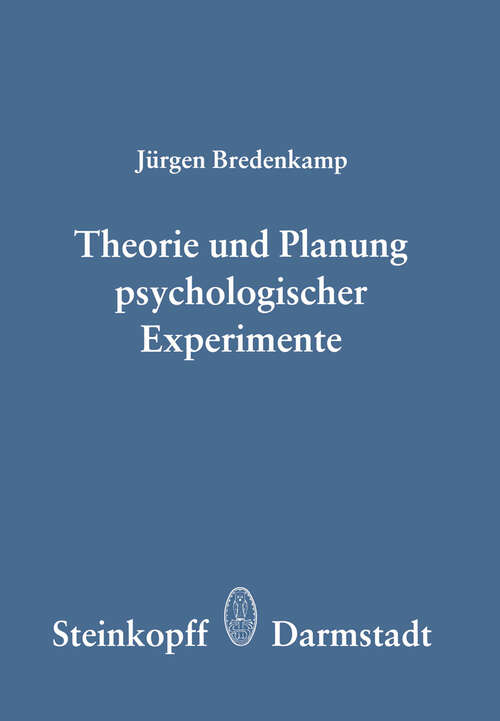 Book cover of Theorie und Planung Psychologischer Experimente (1980)