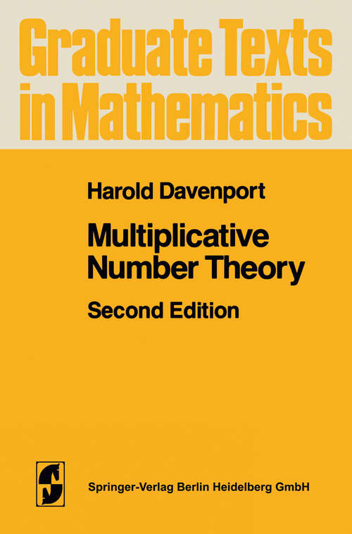 Book cover of Multiplicative Number Theory (2nd ed. 1980) (Graduate Texts in Mathematics #74)
