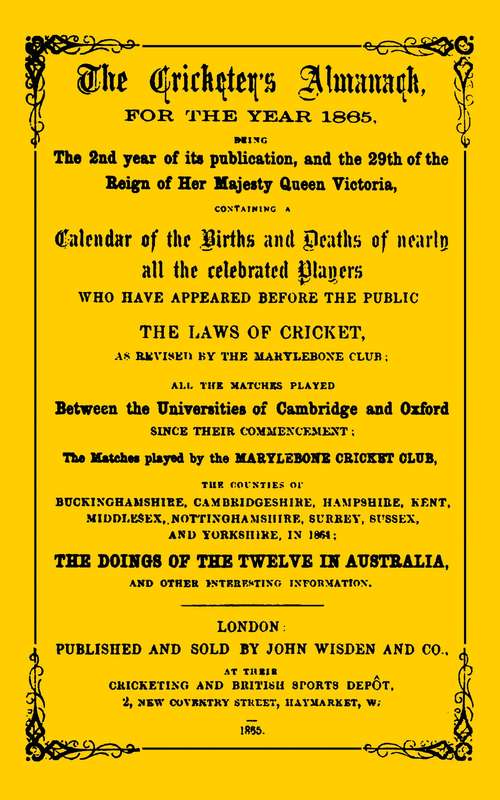 Book cover of Wisden Cricketers' Almanack 1865