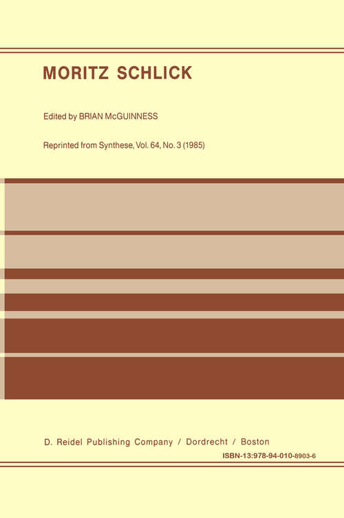 Book cover of Moritz Schlick (1985)