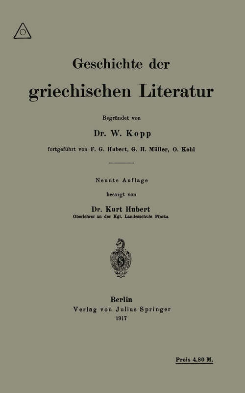 Book cover of Geschichte der griechischen Literatur (1917)