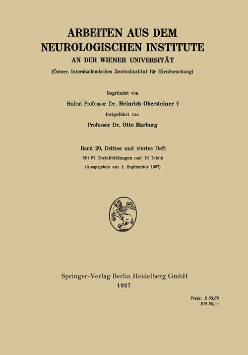 Book cover of Arbeiten aus dem Neurologischen Institute an der Wiener Universität: Österr. Interakademisches Zentralinstitut für Hirnforschung (1927)