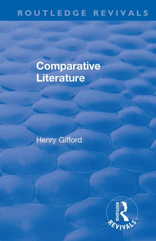 Book cover of Comparative Literature (Routledge Revivals)