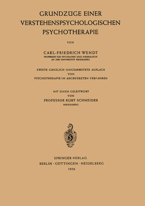 Book cover of Grundzüge Einer Verstehenspsychologischen Psychotherapie (2. Aufl. 1956)