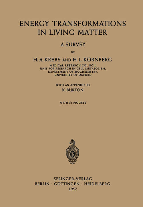 Book cover of Energy Transformations in Living Matter: A Survey (1957)