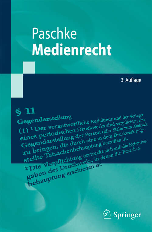 Book cover of Medienrecht (3. Aufl. 2009) (Springer-Lehrbuch)