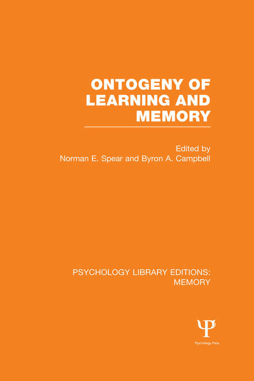 Book cover of Ontogeny of Learning and Memory (Psychology Library Editions: Memory)
