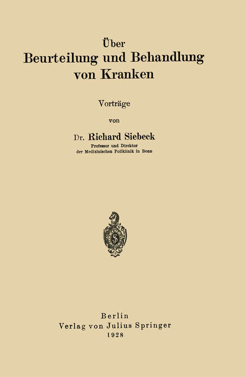 Book cover of Über Beurteilung und Behandlung von Kranken (1928)