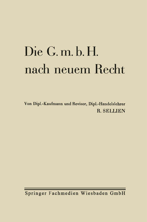 Book cover of Die G.m.b.H. nach neuem Recht (1935)