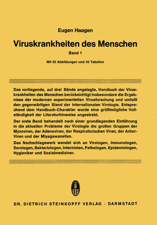 Book cover of Viruskrankheiten des Menschen: unter besonderer Berücksichtigung der experimentellen Forschungsergebnisse (1964)