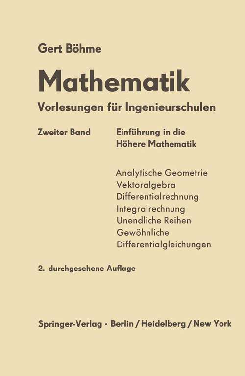 Book cover of Einfürung in die Höhere Mathematik (2. Aufl. 1968)