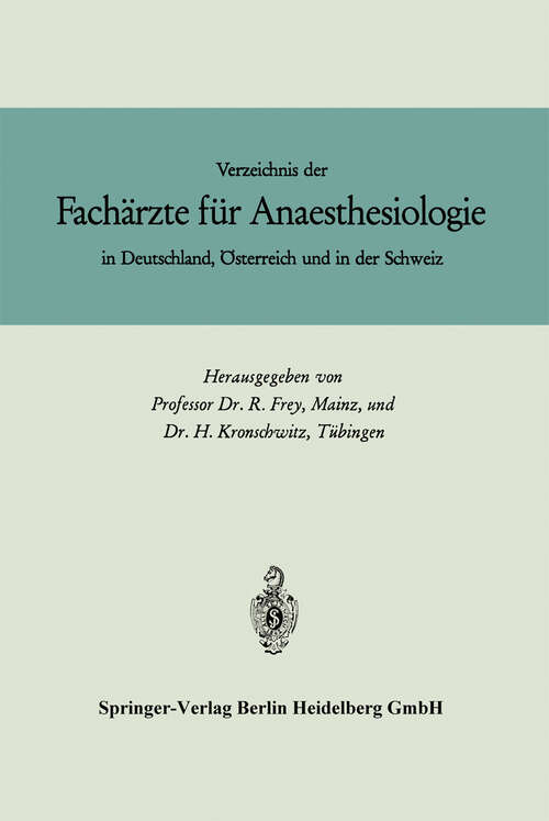 Book cover of Verzeichnis der Fachärzte für Anaesthesiologie in Deutschland, Österreich und in der Schweiz (1966)