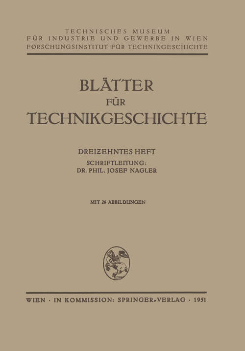 Book cover of Blätter für Technikgeschichte (1951) (Blätter für Technikgeschichte #13)