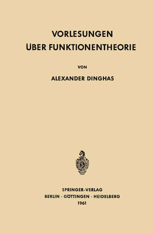 Book cover of Vorlesungen über Funktionentheorie (1961) (Grundlehren der mathematischen Wissenschaften #110)