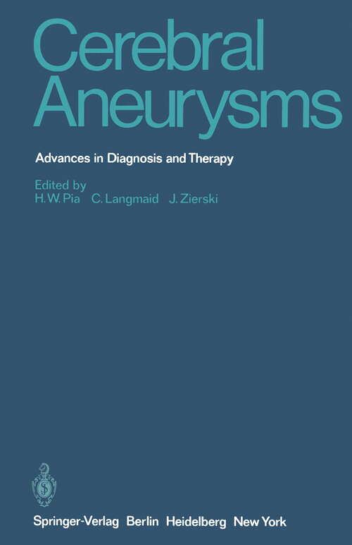 Book cover of Cerebral Aneurysms: Advances in Diagnosis and Therapy (1979)