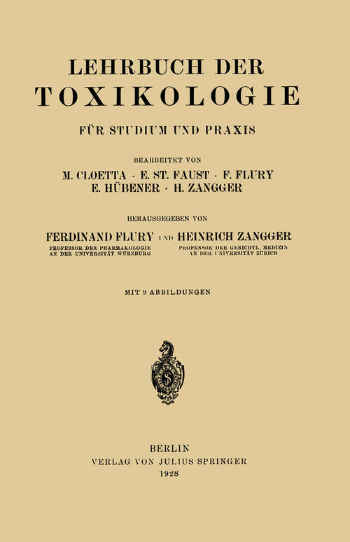 Book cover of Lehrbuch der Toxikologie für Studium und Praxis (1928)