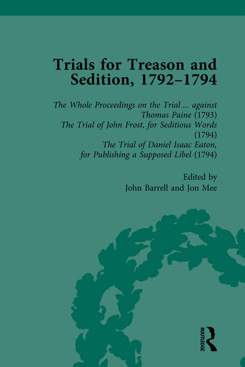 Book cover of Trials for Treason and Sedition, 1792-1794, Part I Vol 1