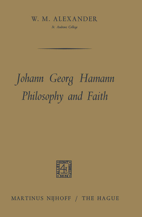 Book cover of Johann Georg Hamann Philosophy and Faith (1966)