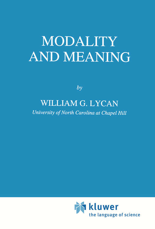 Book cover of Modality and Meaning (1994) (Studies in Linguistics and Philosophy #53)