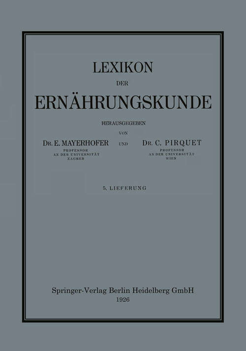 Book cover of Lexikon der Ernährungskunde (1926)