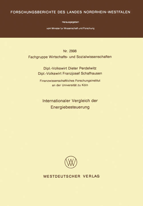 Book cover of Internationaler Vergleich der Energiebesteuerung (1980) (Forschungsberichte des Landes Nordrhein-Westfalen #2998)