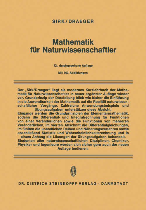 Book cover of Mathematik für Naturwissenschaftler (12. Aufl. 1971)