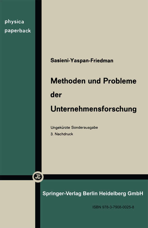 Book cover of Methoden und Probleme der Unternehmensforschung: Operations Research (1965)