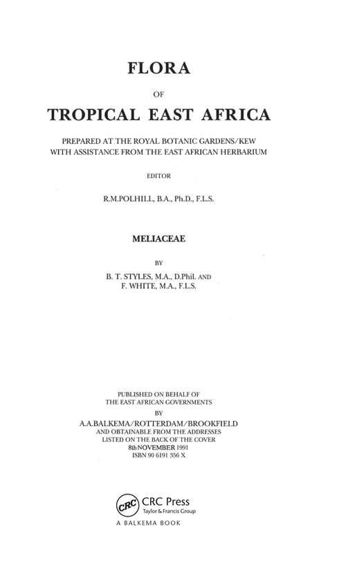 Book cover of Flora of Tropical East Africa - Meliaceae (1991)