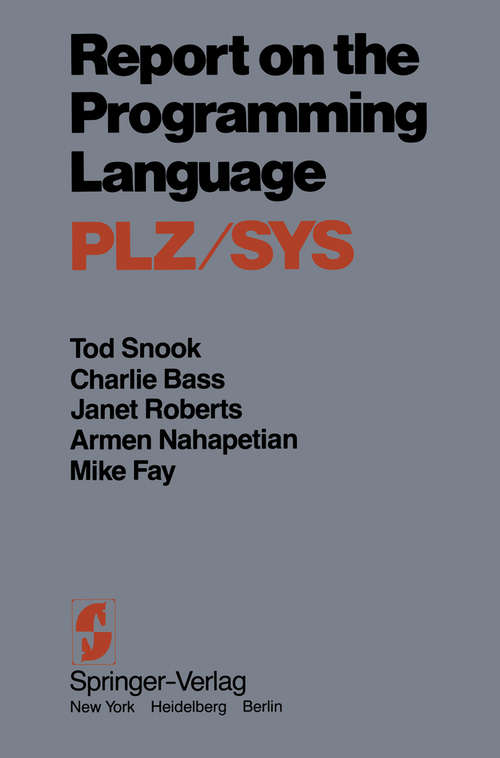 Book cover of Report on the Programming Language PLZ/SYS (1978)